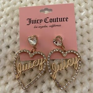 Juicy Couture Heart Crystal Dangle Earrings Super Cute - New